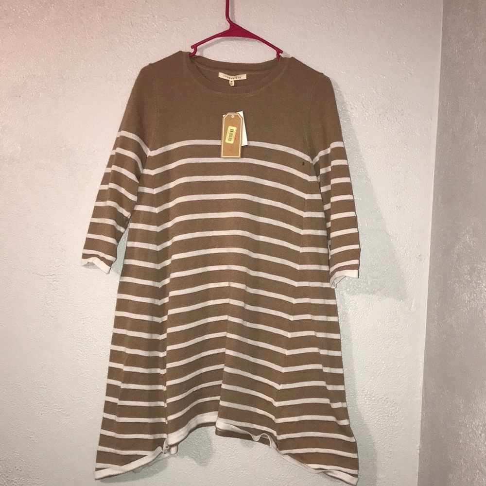 Copper key taupe and white striped dress